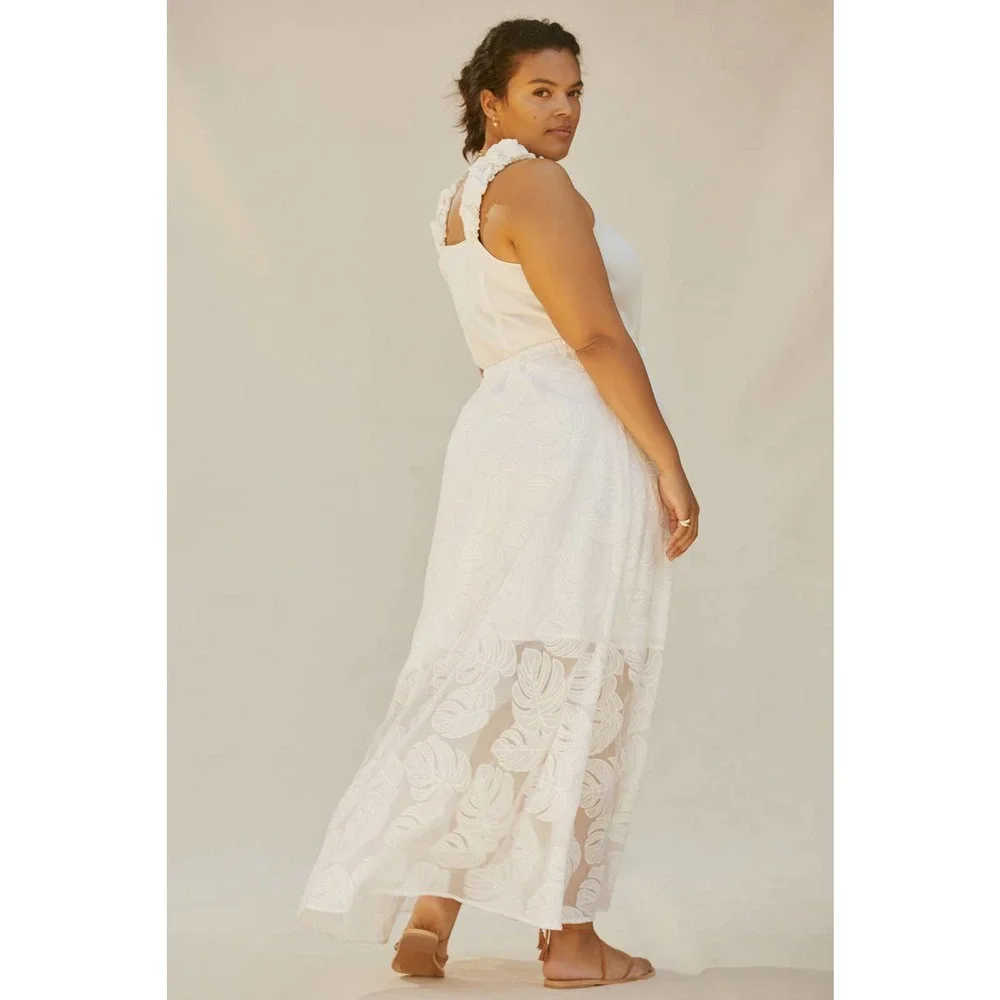 New Anthropologie Hutch Deco Leaf Maxi Skirt $188 PLUS 1X White - Picture 3 of 10